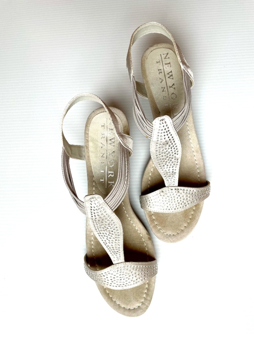 New York Transit Rhinestone-embellished T-strap Wedge Sandals, Size 7